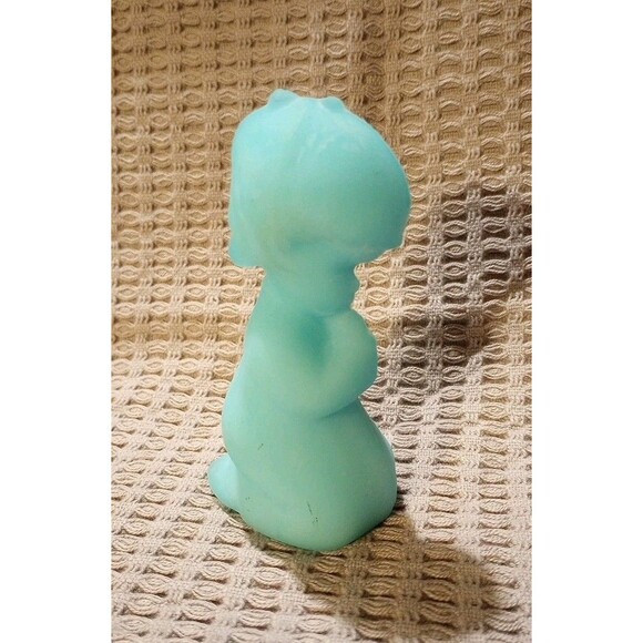 Vintage Blue Satin Fenton Glass Girl Praying Figurine Collectors Item Stickered - Picture 1 of 8